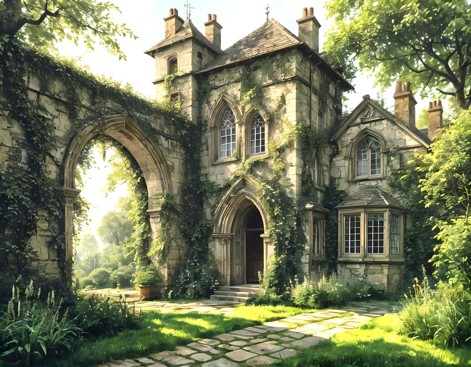 Abandoned Stone Castle Wall in Storybook Style