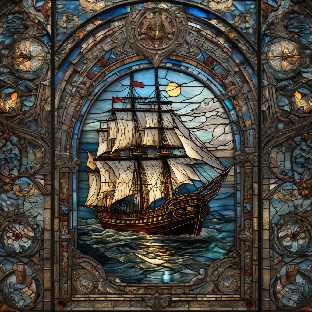 Stained Glass Ship Journey: An Intricate Masterpiece