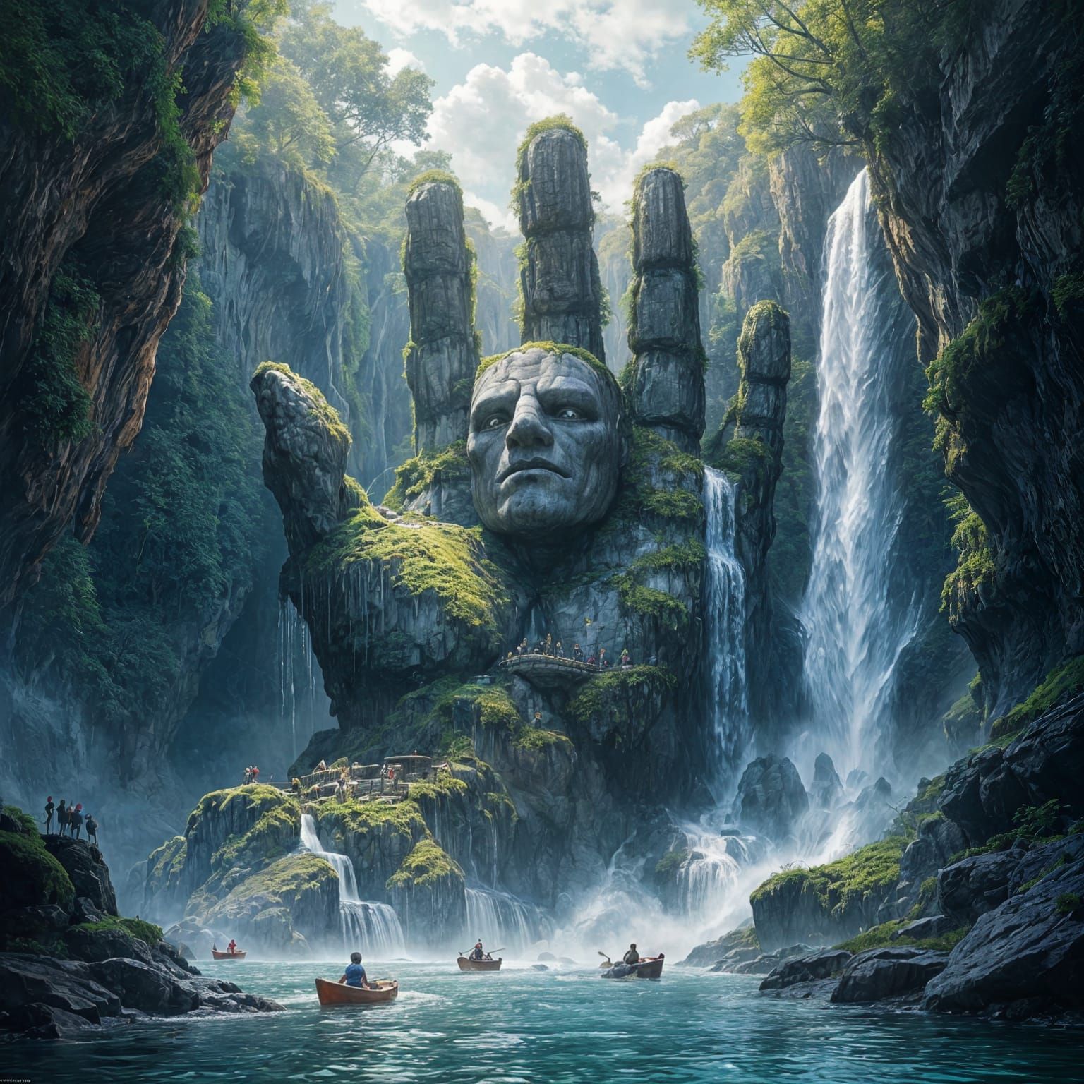 Colossal Stone Golem Under Waterfall: Splash Art