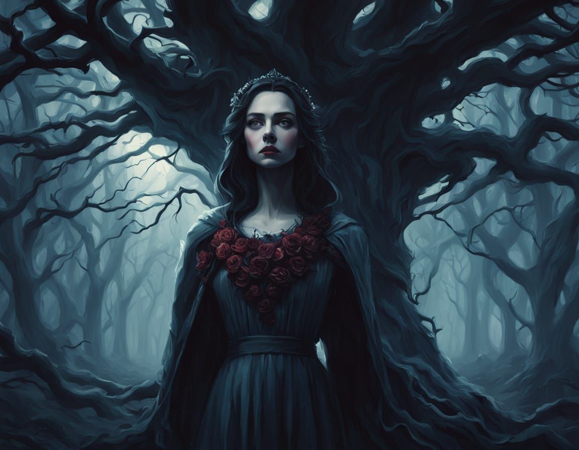 Dark Fantasy Snow White in a Haunting Forest