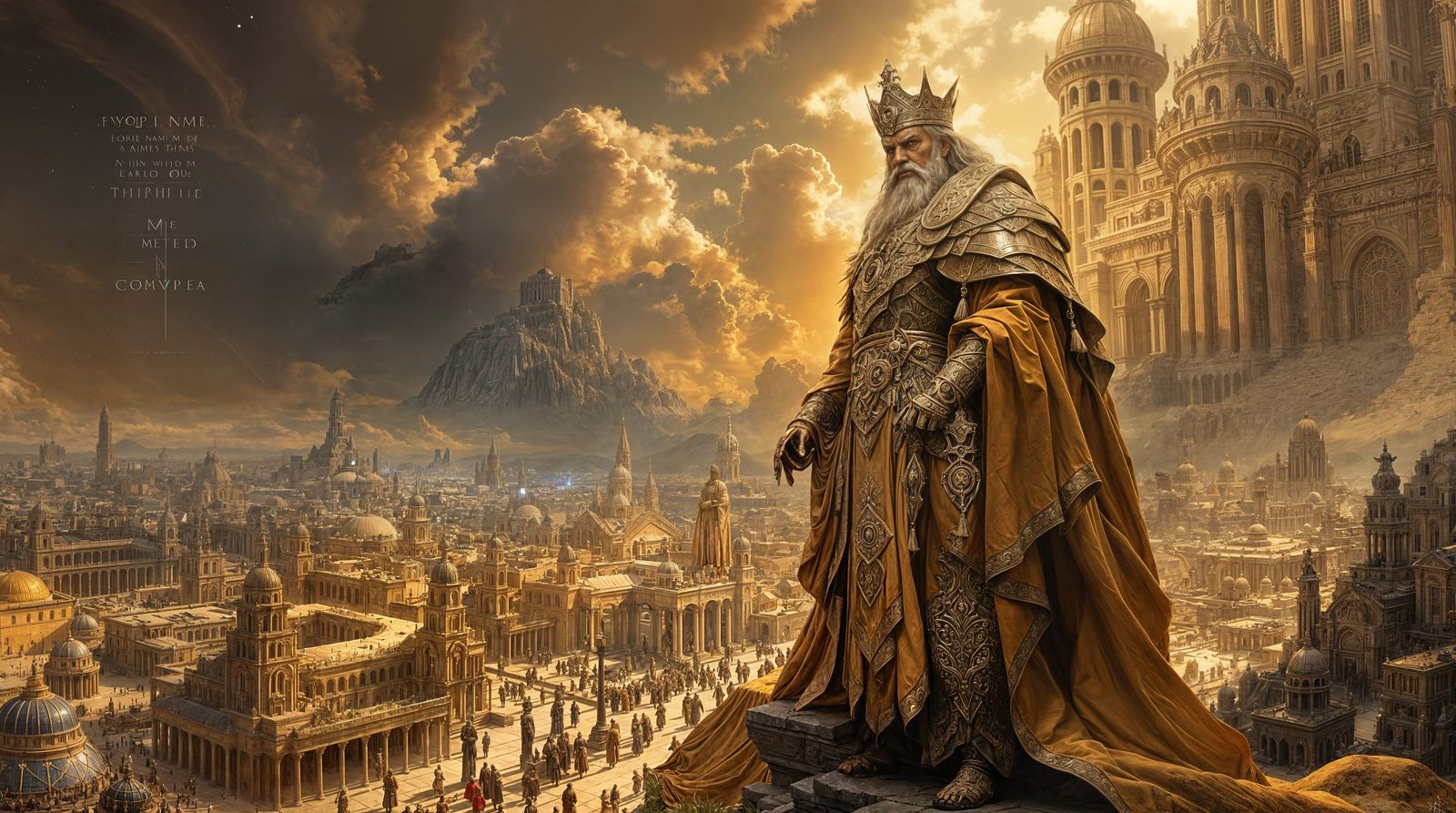 Ornate Emperor Overlooks Dystopian Cityscape