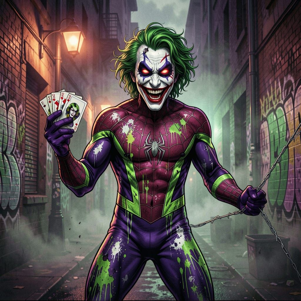 Spider-Man Twisted into a Sinister Joker-like Figure