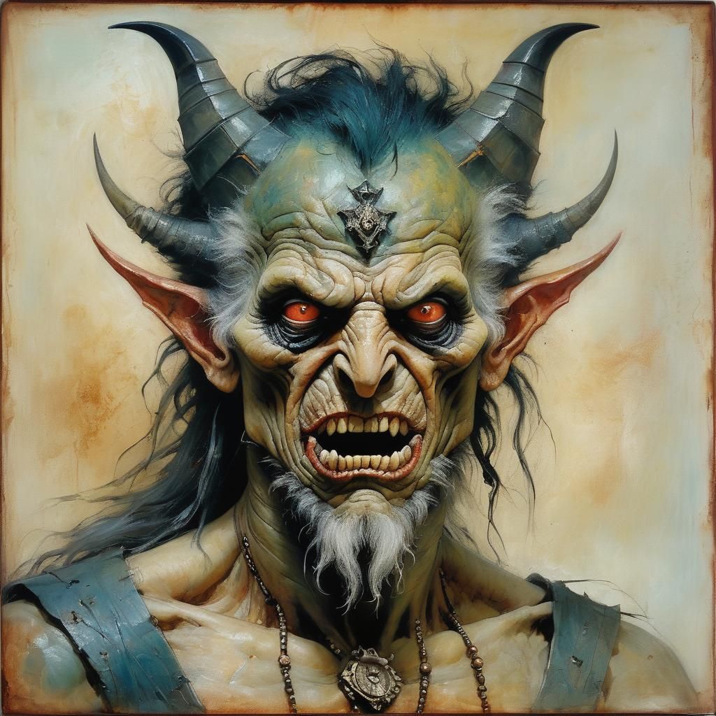 Diabolical Encaustic Demon Portrait