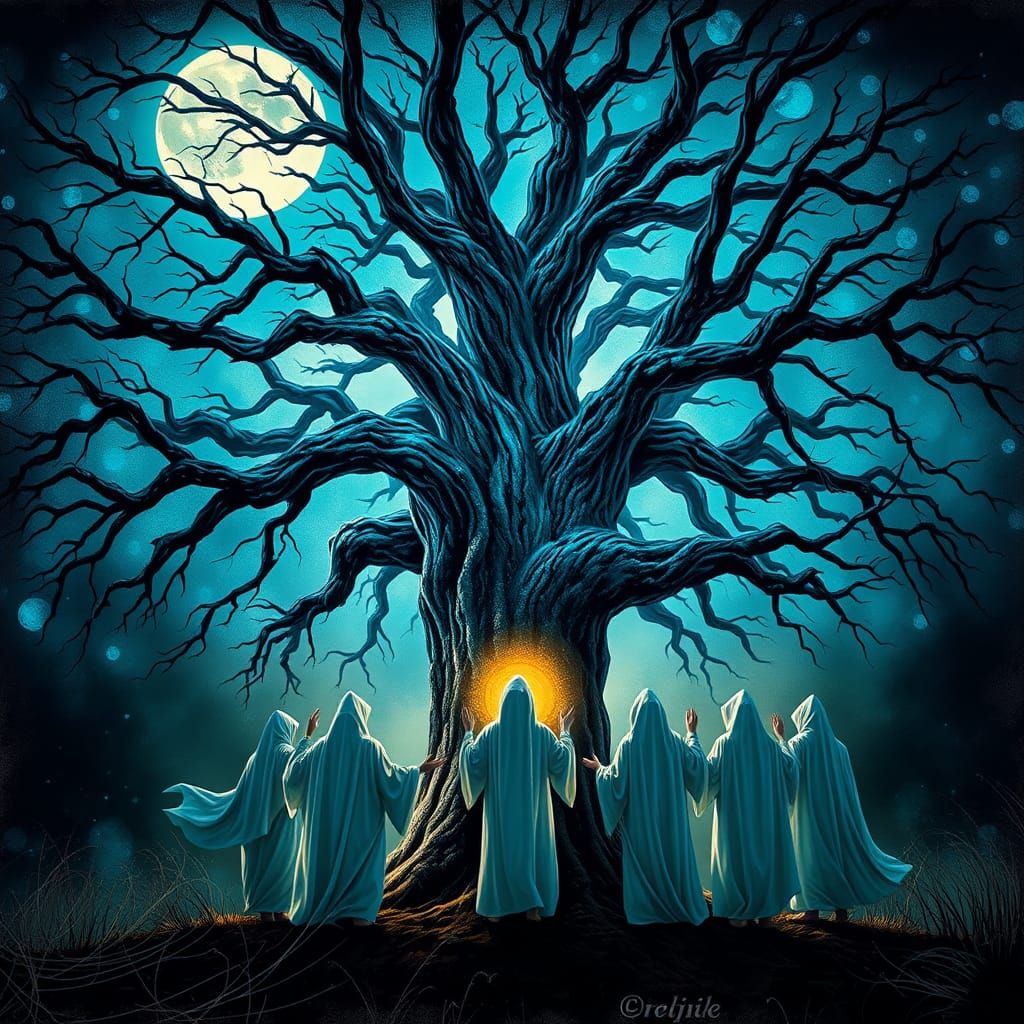 Druids worship at the mystic tree