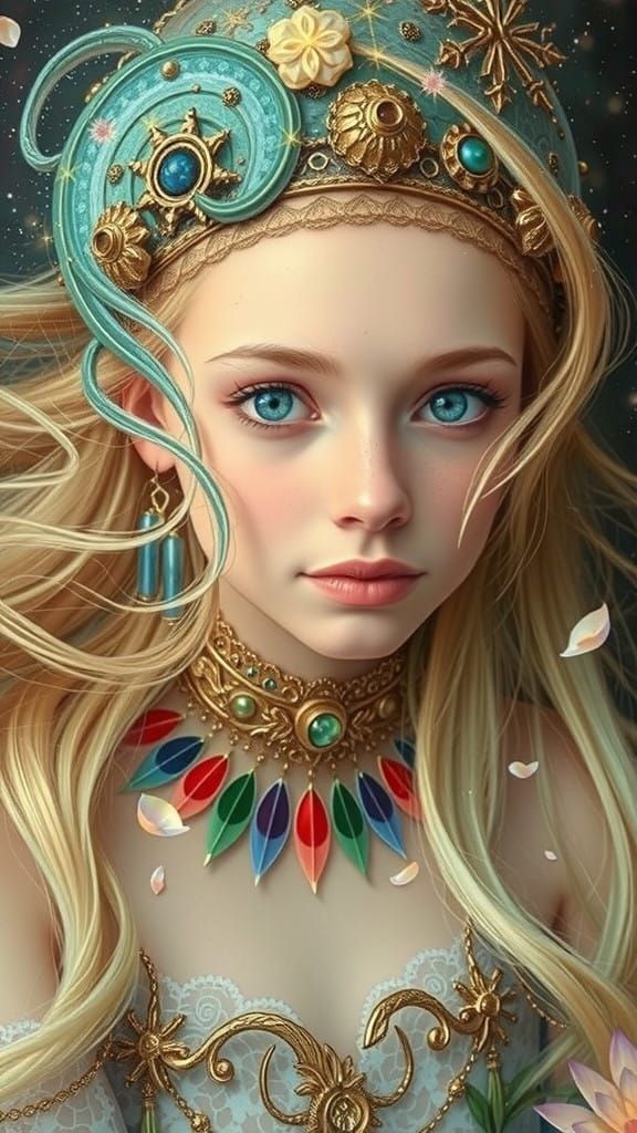 Ethereal Nordic Goddess in Cosmic Rainbow Nebula