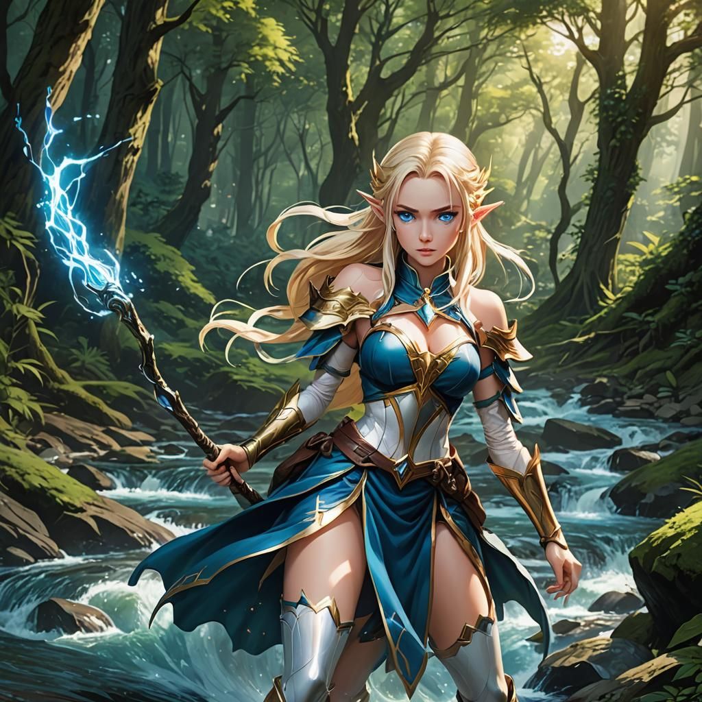 High Elf Water Magic in Anime Style