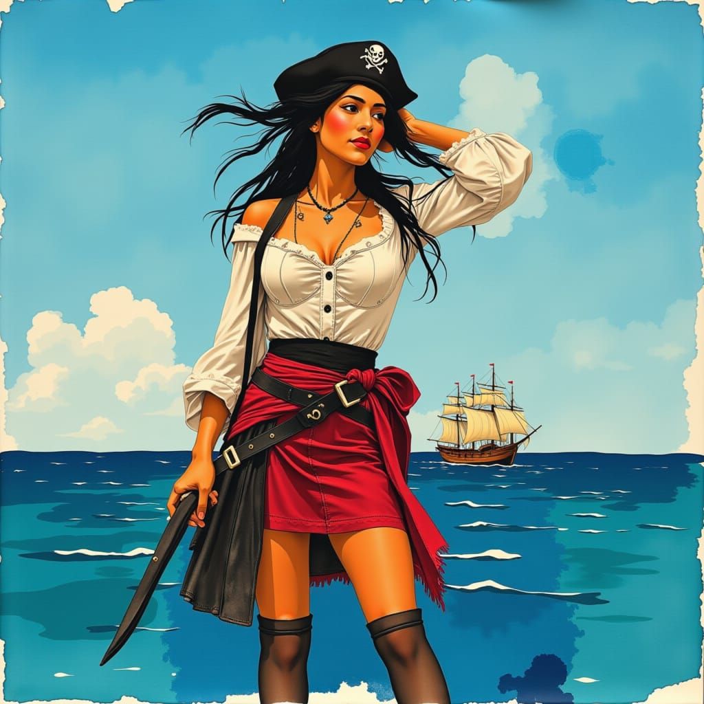 Asian Woman Pirate in Azure Sky