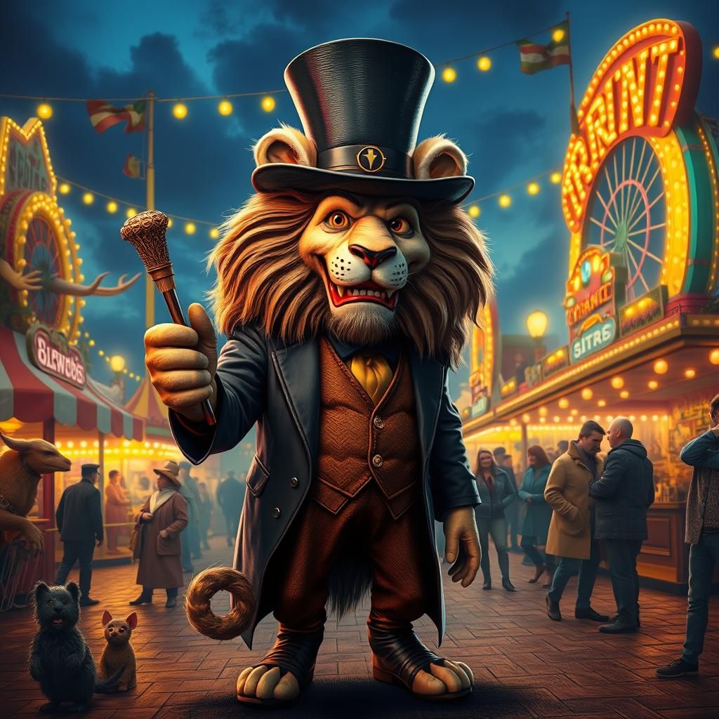 Lion Magician at a Retro Fairground, Matte Painting