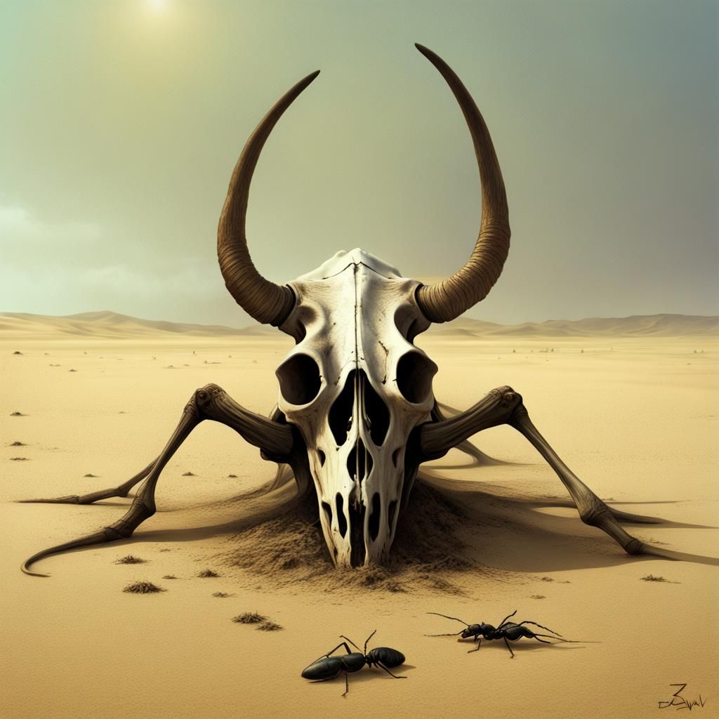 Surreal Desert Skull with Insect Legs