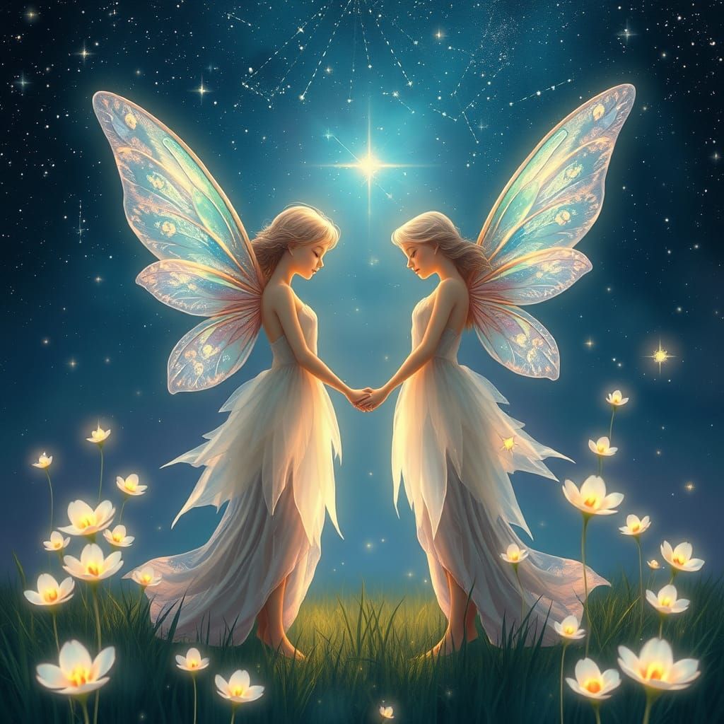 Whispers of Starlight: Two Fairies in Celestial Harmony