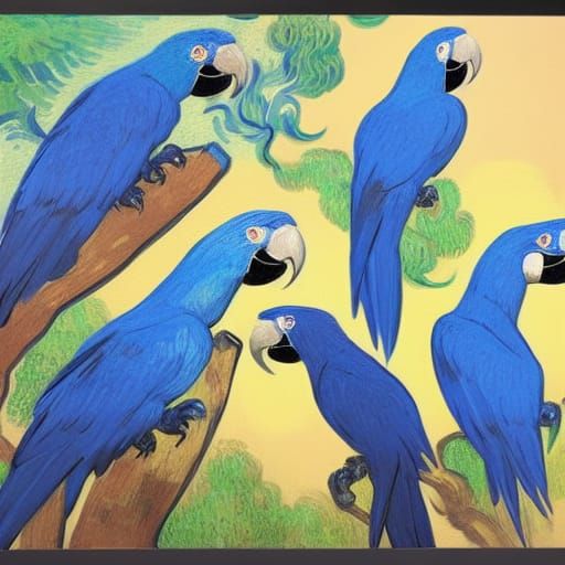 Macaws in Flight: Gouache Chalk Art