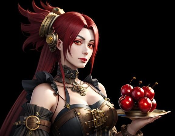 Anime Steampunk Woman with Oversized Cherries