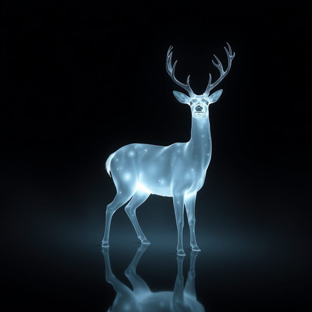 Ethereal Ghost Deer on a Calm Lake at Night