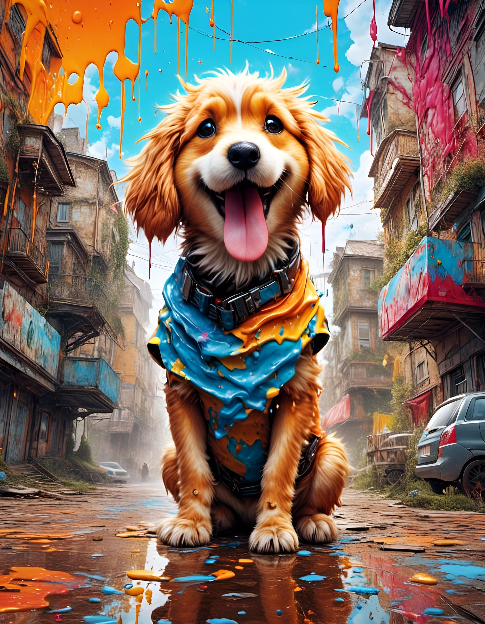 Cute Dog with Tongue Out in Borderlands Style