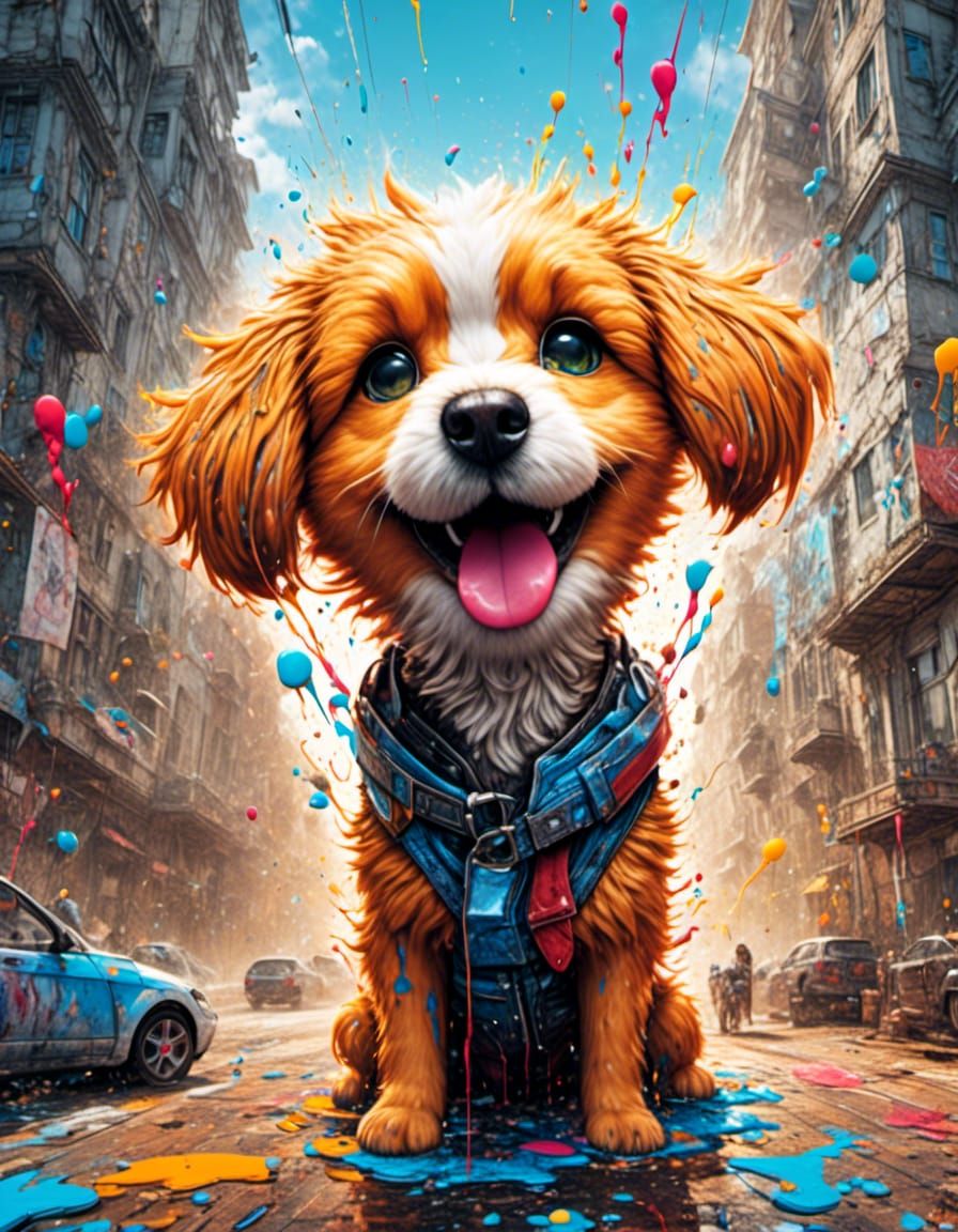 Cute Dog with Tongue Out in Borderlands Style