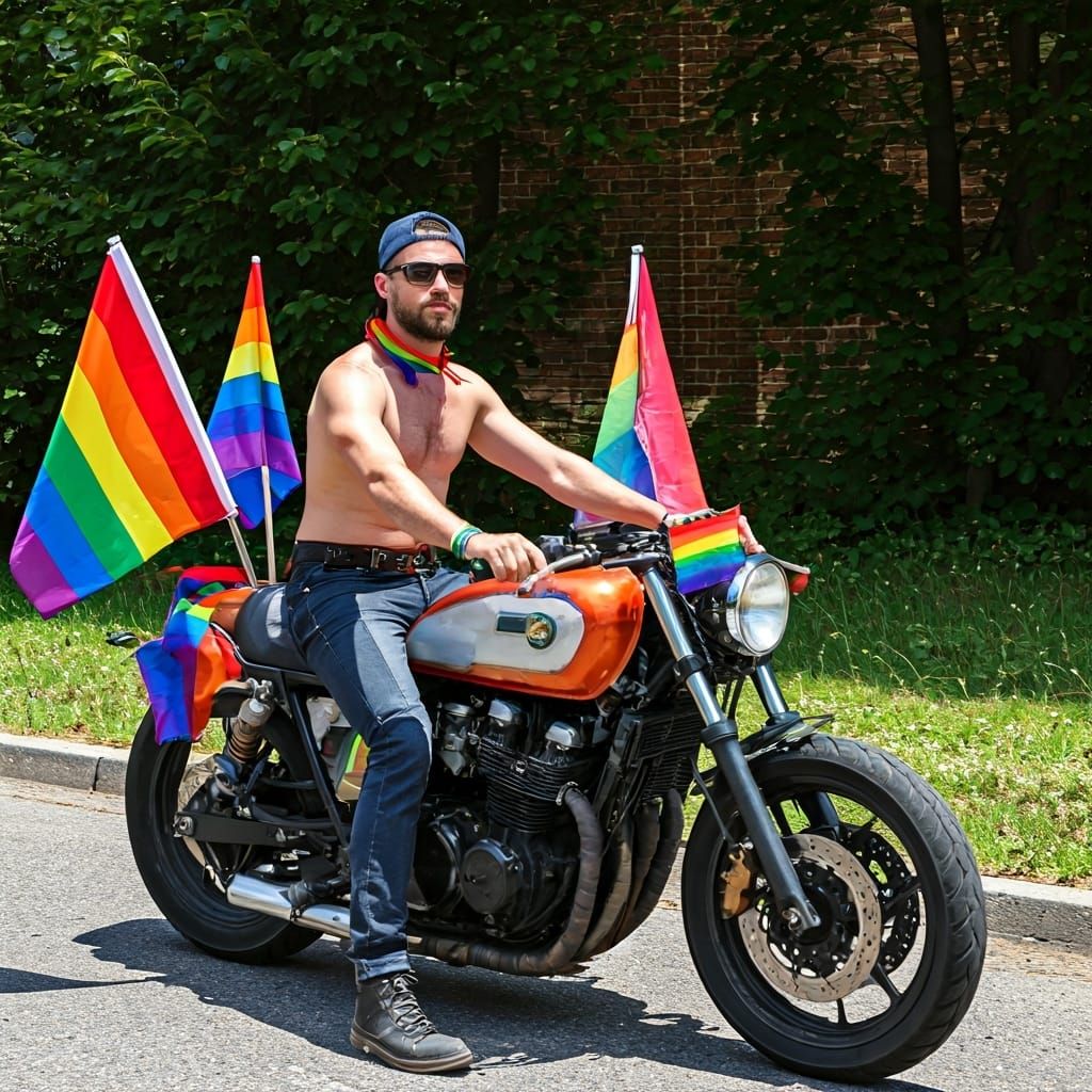 Rainbow Motorcycle Rider Celebrates Pride