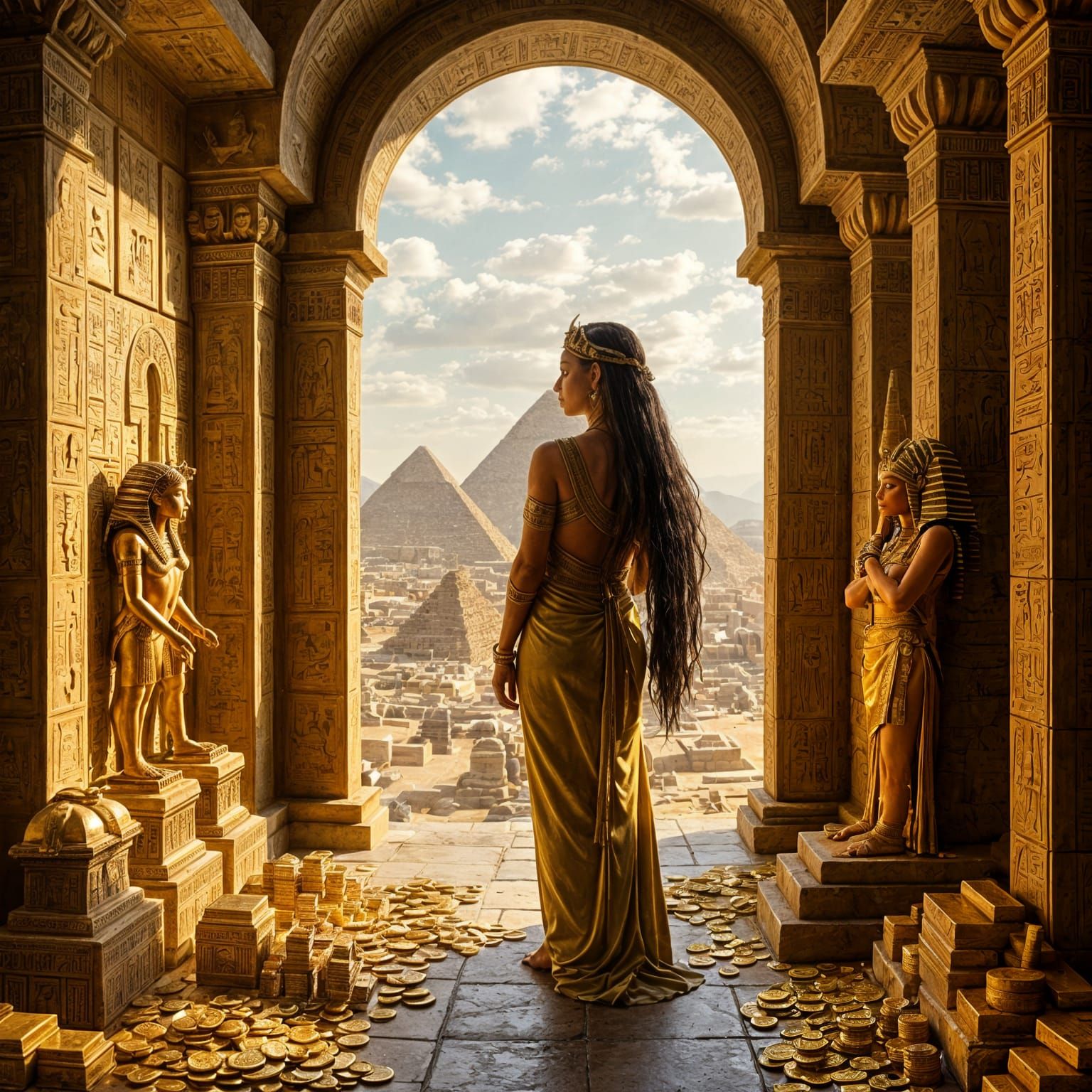 Golden Goddess Amidst Ancient Egyptian Splendor