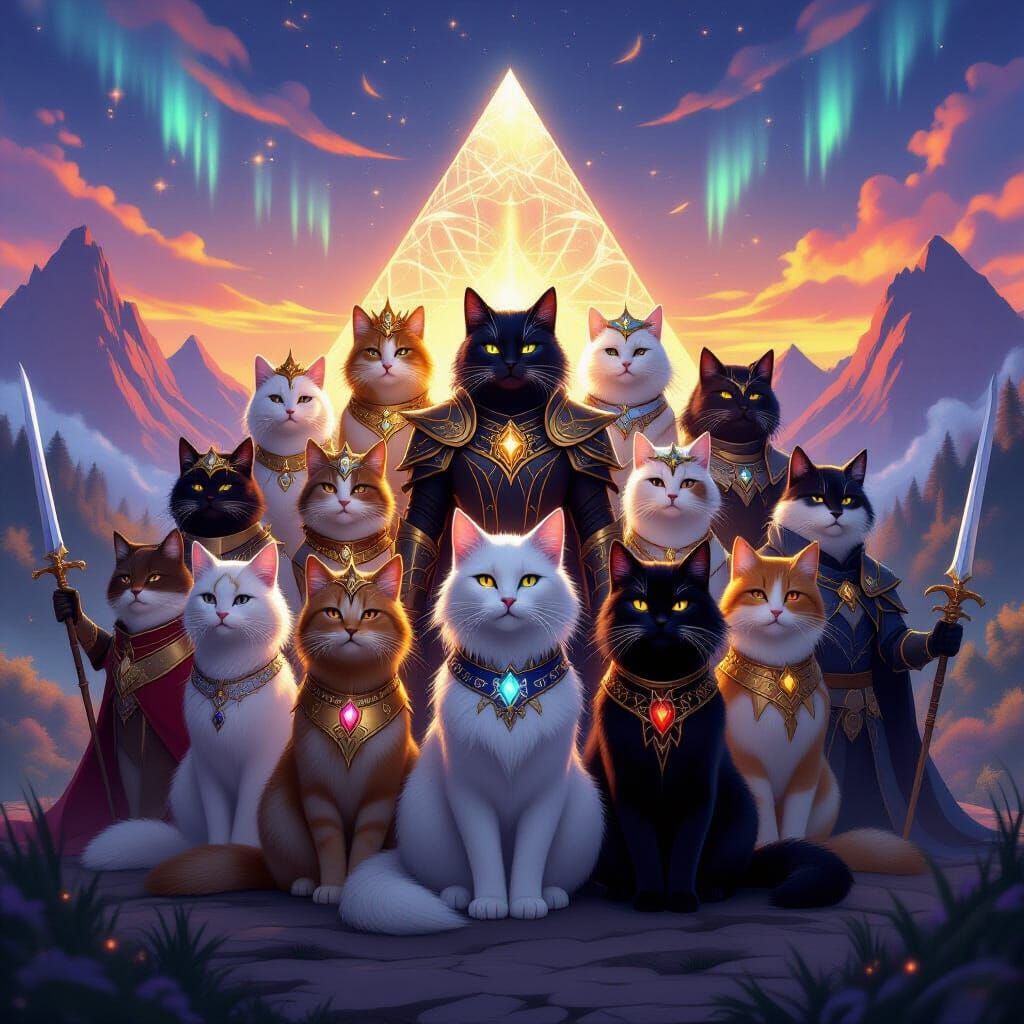 Epic Illuminated Portrait of 20 Warrior Cats