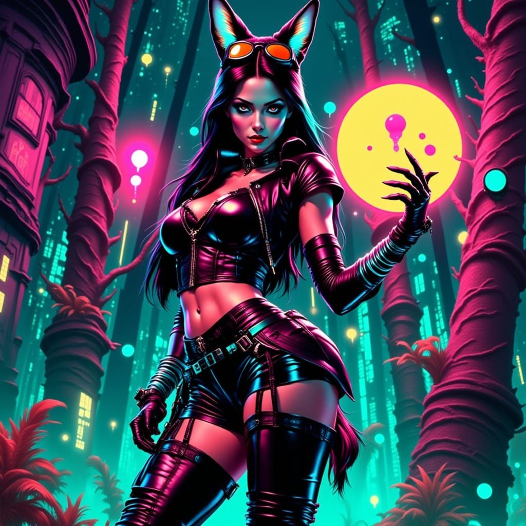 Fox-Human Hybrid in Pulp Comic Style