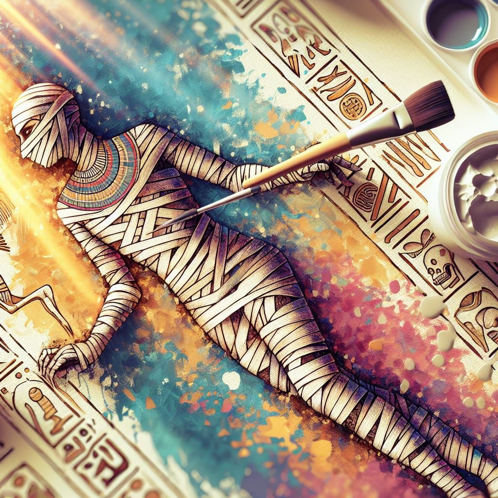Egyptian Mummy Creates Hieroglyphs in Gouache Style