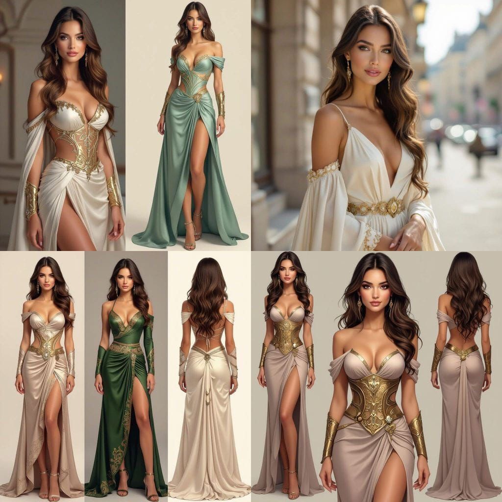 Elegant Goddess Body with Long Hazel Hair in Heroine Outfits