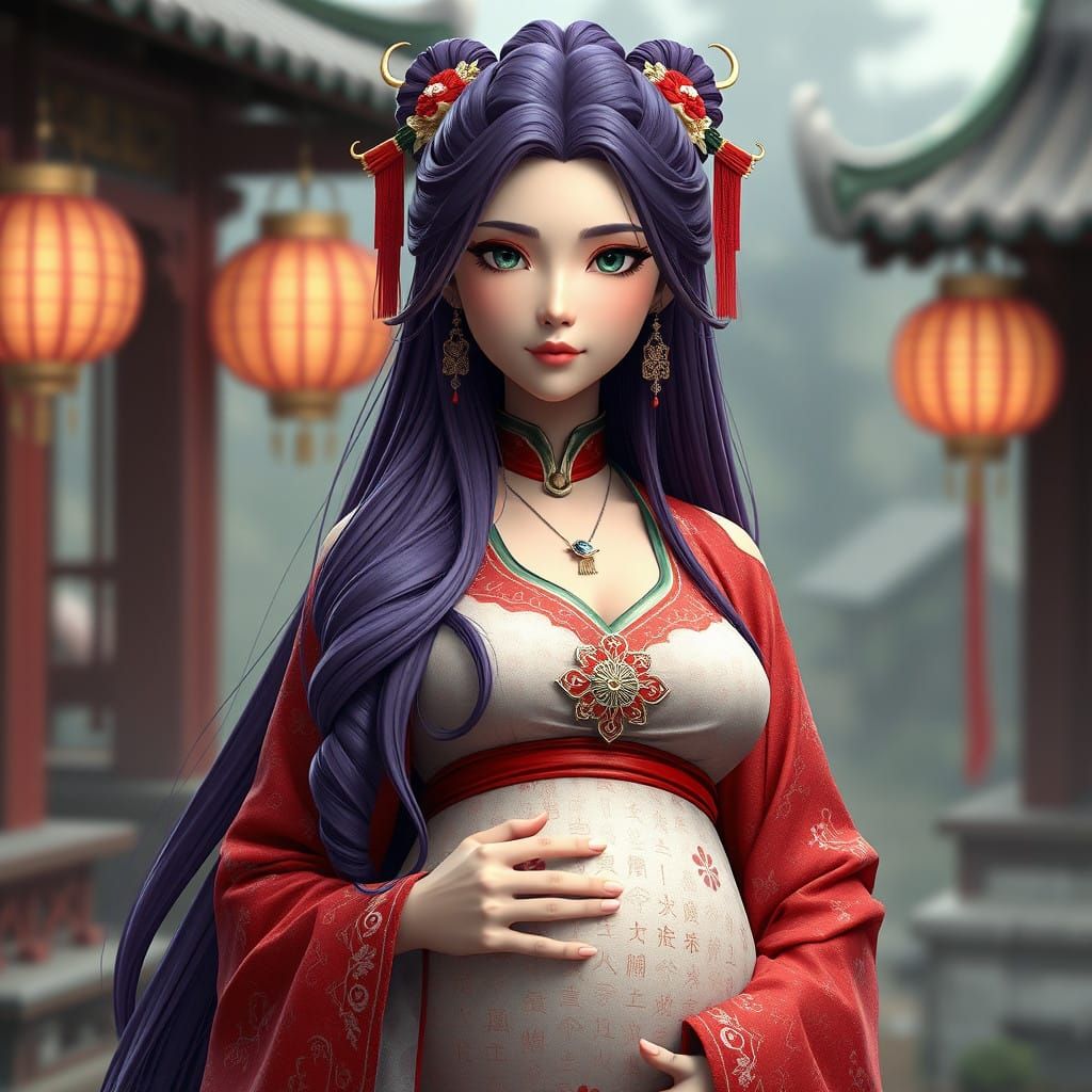 Ancient China Empress in Elegant Red and White Attire