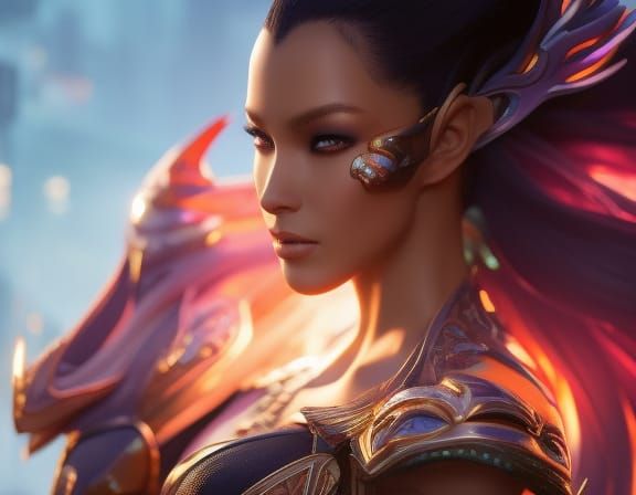 Miniature Furry Goddess with Tiger Features, Digital Portrai...