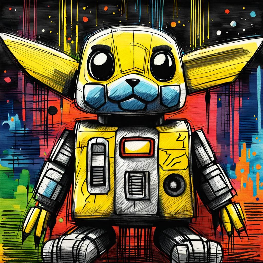 Pikachu Robot in Crayon Style