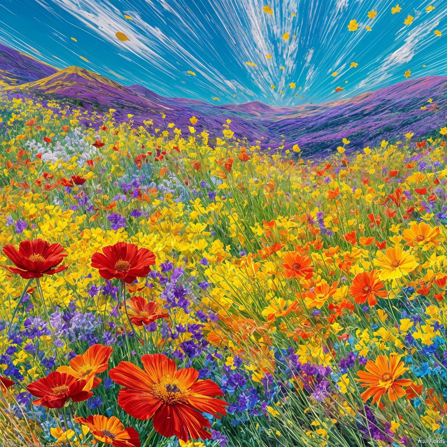 Rainbow Wildflower Super Bloom in Abstract Graffiti Style