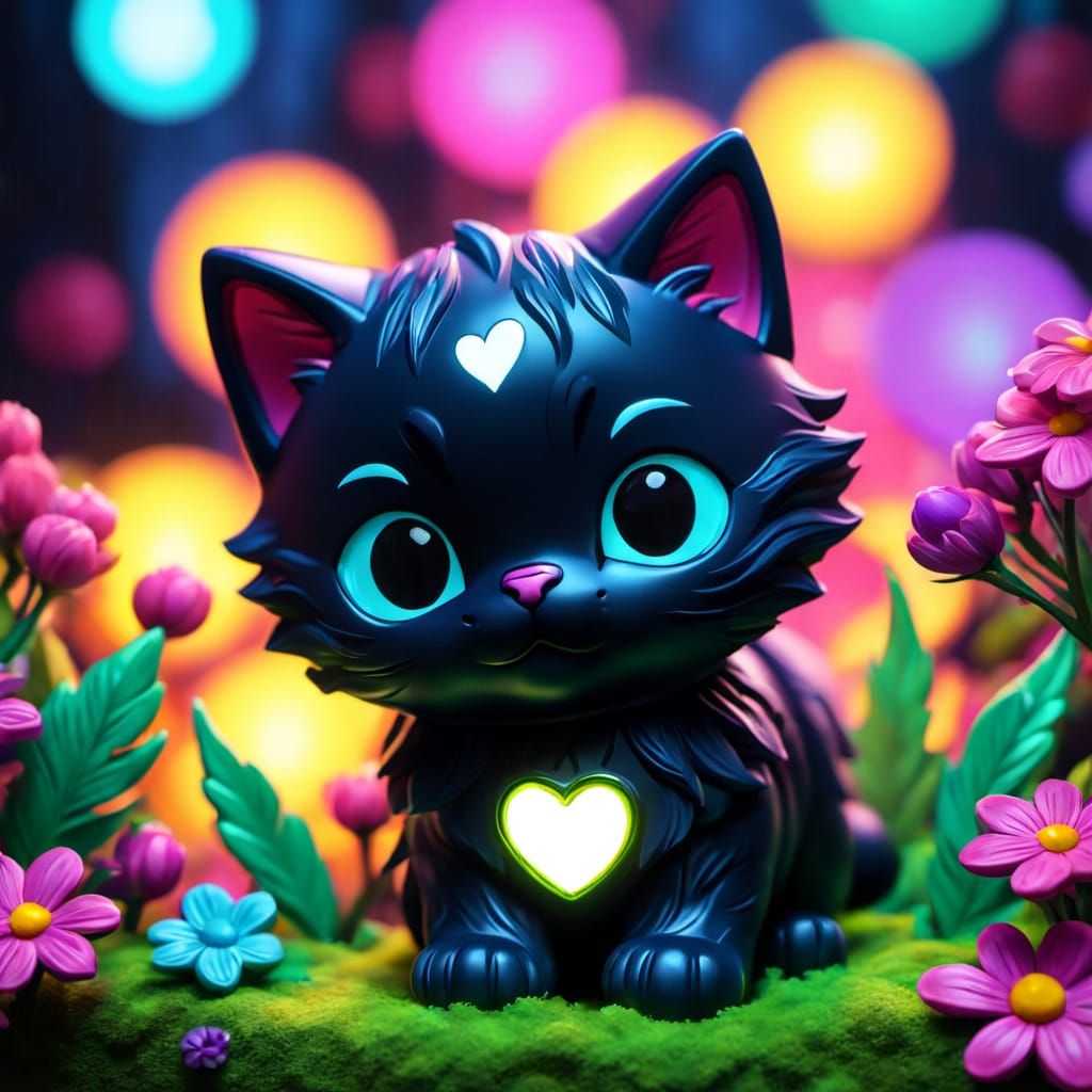 Chibi Black Kitten in Vibrant Collectible Packaging