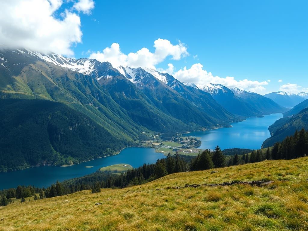 New Zealand Landscape in Vibrant Watercolor Style