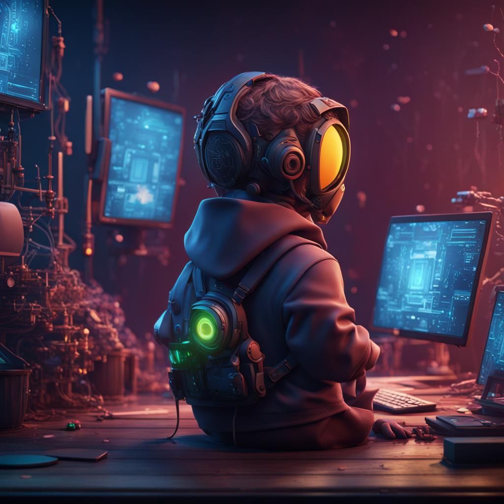 Cute Hacker in Detailed Matte Painting Style