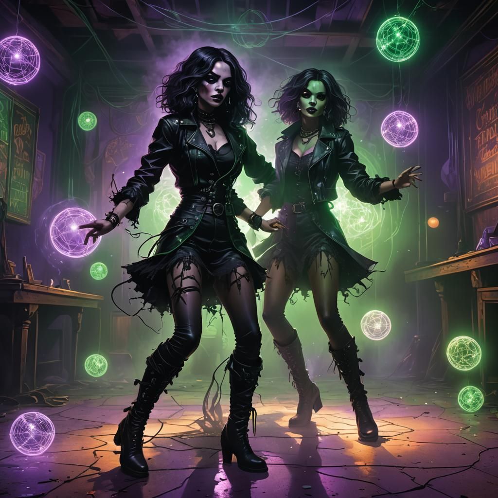Gothic Girl Disco Dance in Dark Fantasy Style