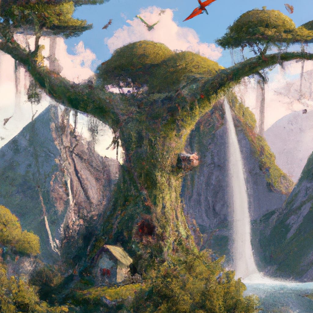 Mossy Treehouse on Granite Mountains, Digital Illustration