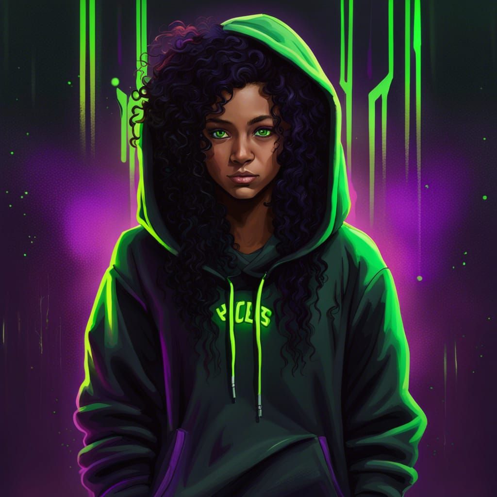 Girl in Neon Hoodie: Fantasy Concept Art