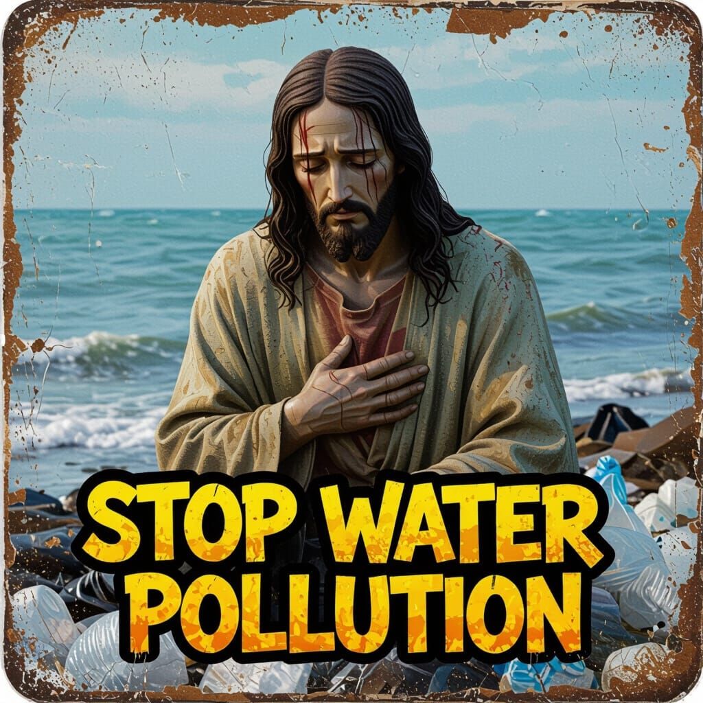 Sad Jesus 'Stop Pollution' Bumper Sticker Art