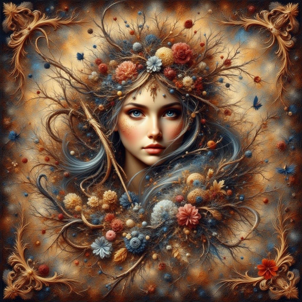 Abstract Thanksgiving Fractal Lace Oil Painting