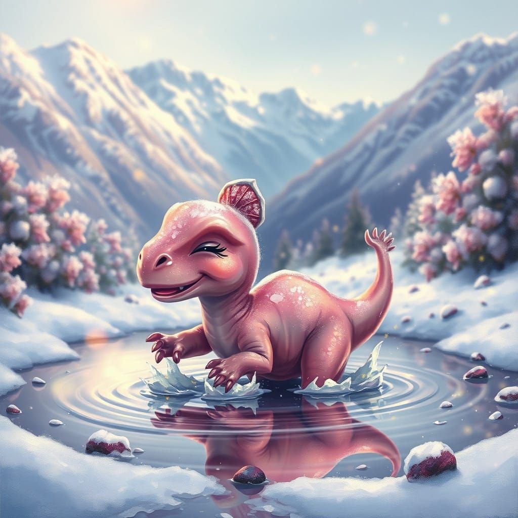 Cute Brachiosaurus Baby in Sparkling Winter Wonderland
