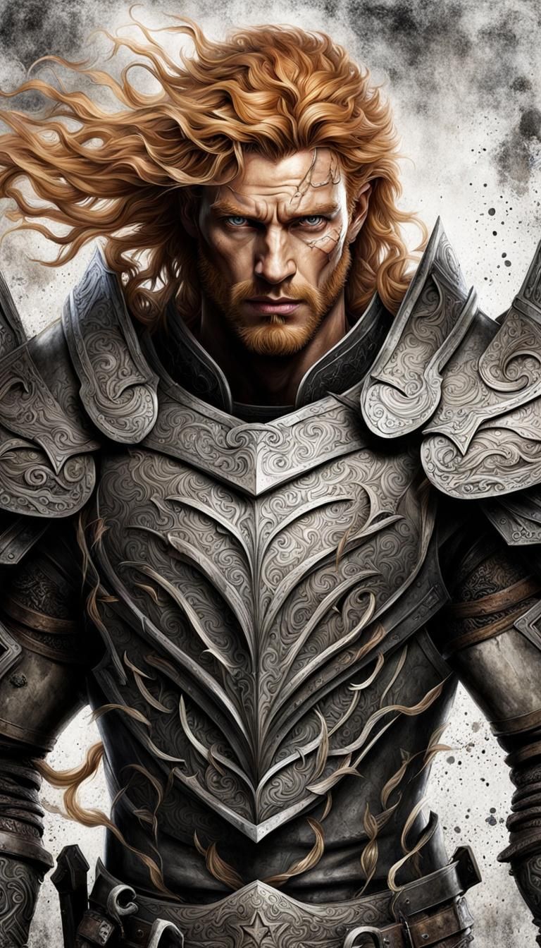 Armored Ranger Ink Art on Aged Paper