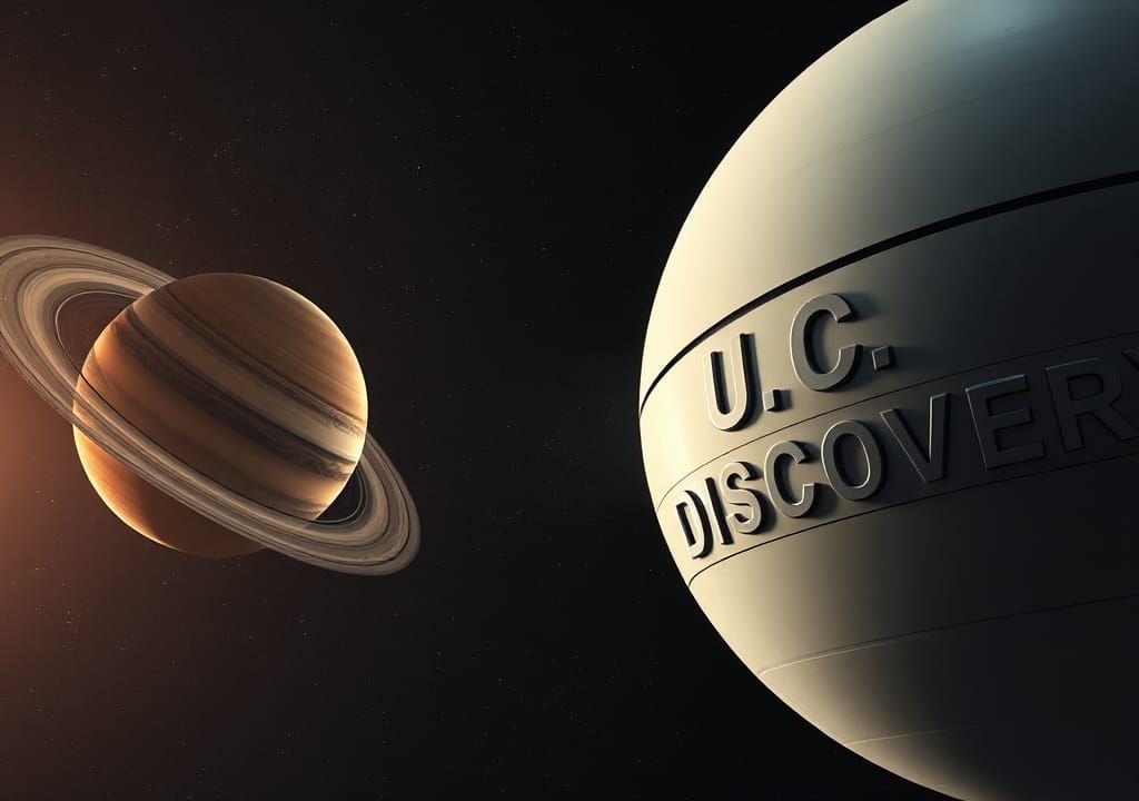 Spaceship Discovery Near Saturn in Hyperrealistic Style