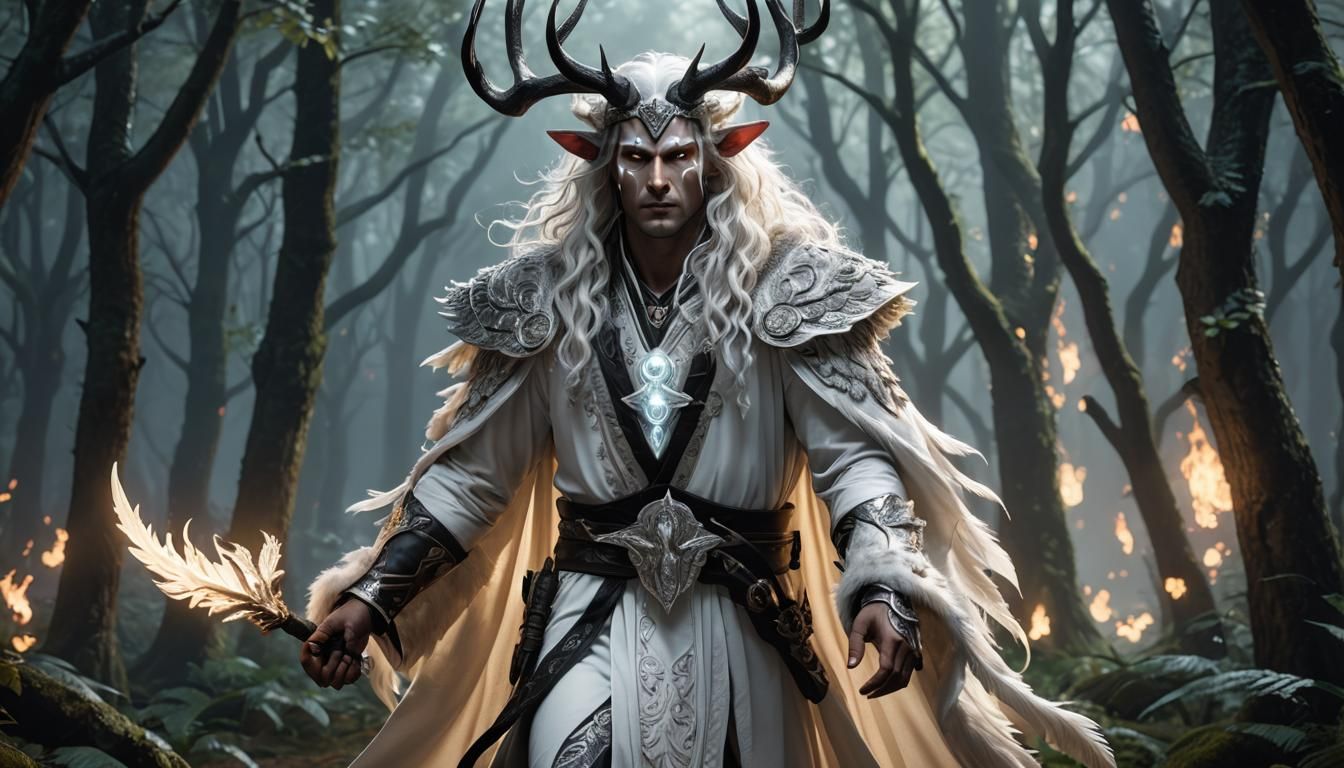 Tiefling Druid in Bioluminescent Forest: Hyperrealistic Port...