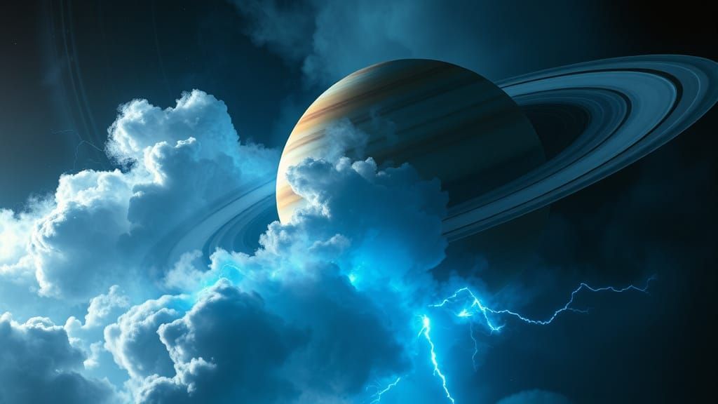 Cosmic Turmoil: Neon Hurricane Storm on Saturn