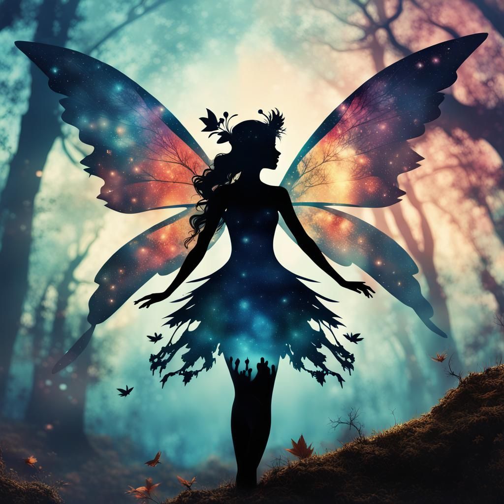 Celestial Fairy Silhouette Collage Art