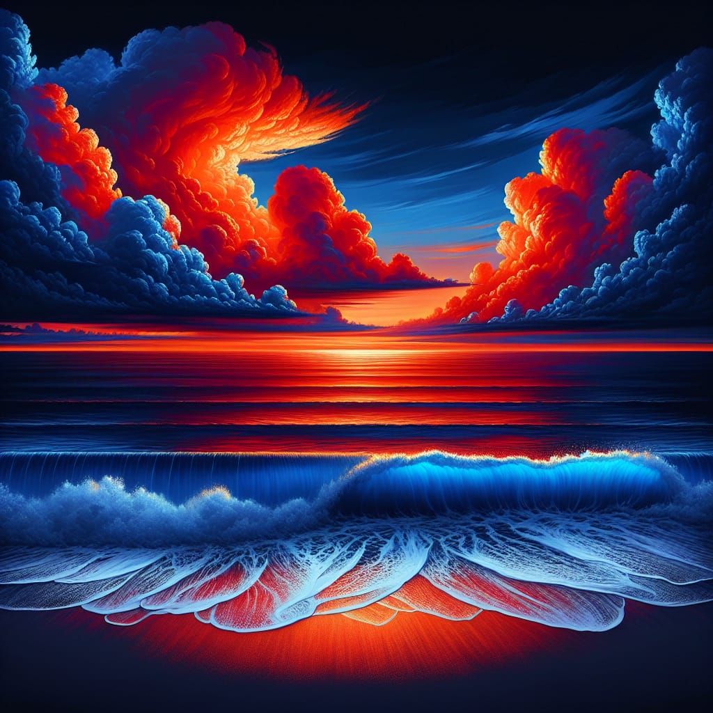 Surreal Sunset on a Royal Blue Beach in Vibrant Colors