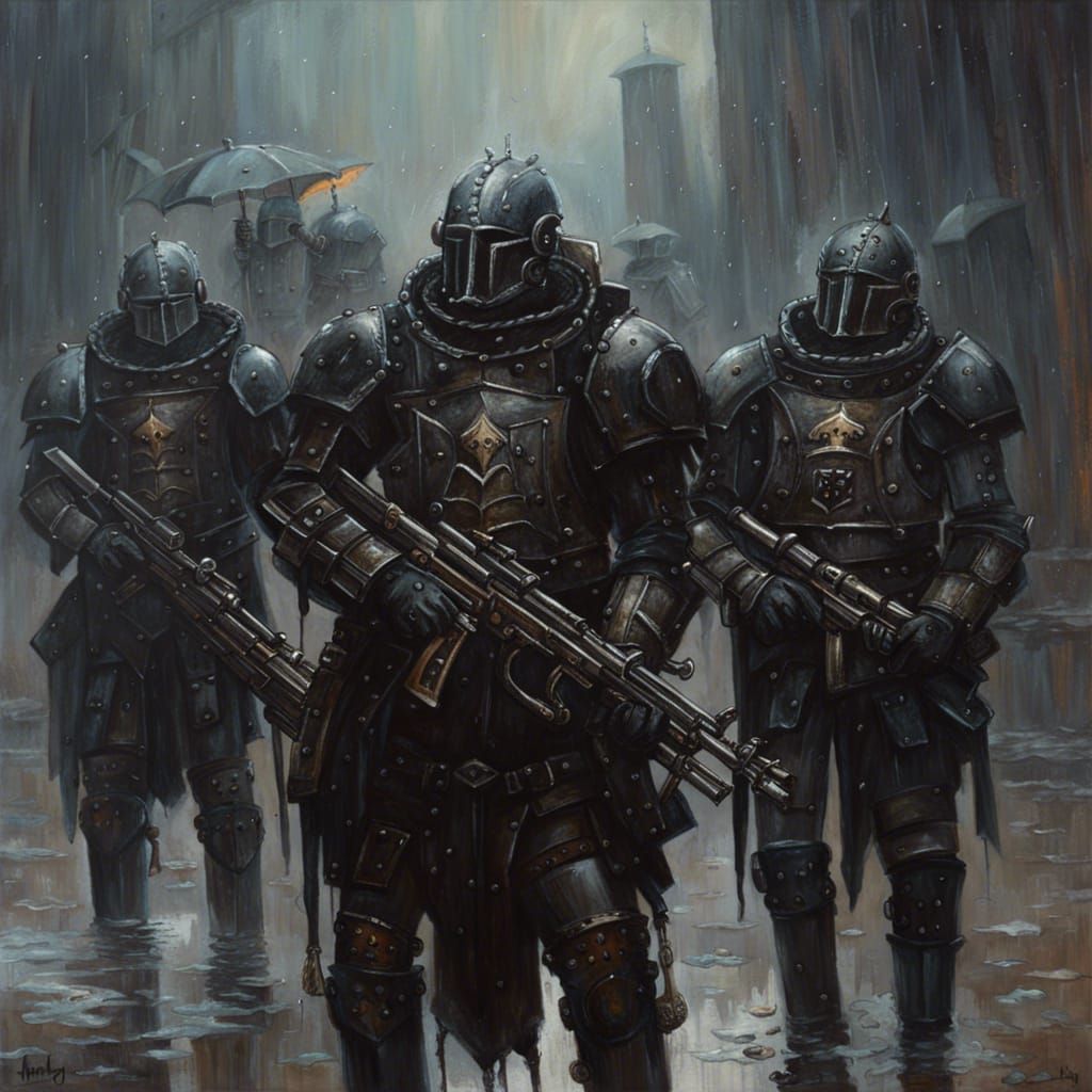 Eerie Gothic Knights in Dark Fantasy Oil Painting