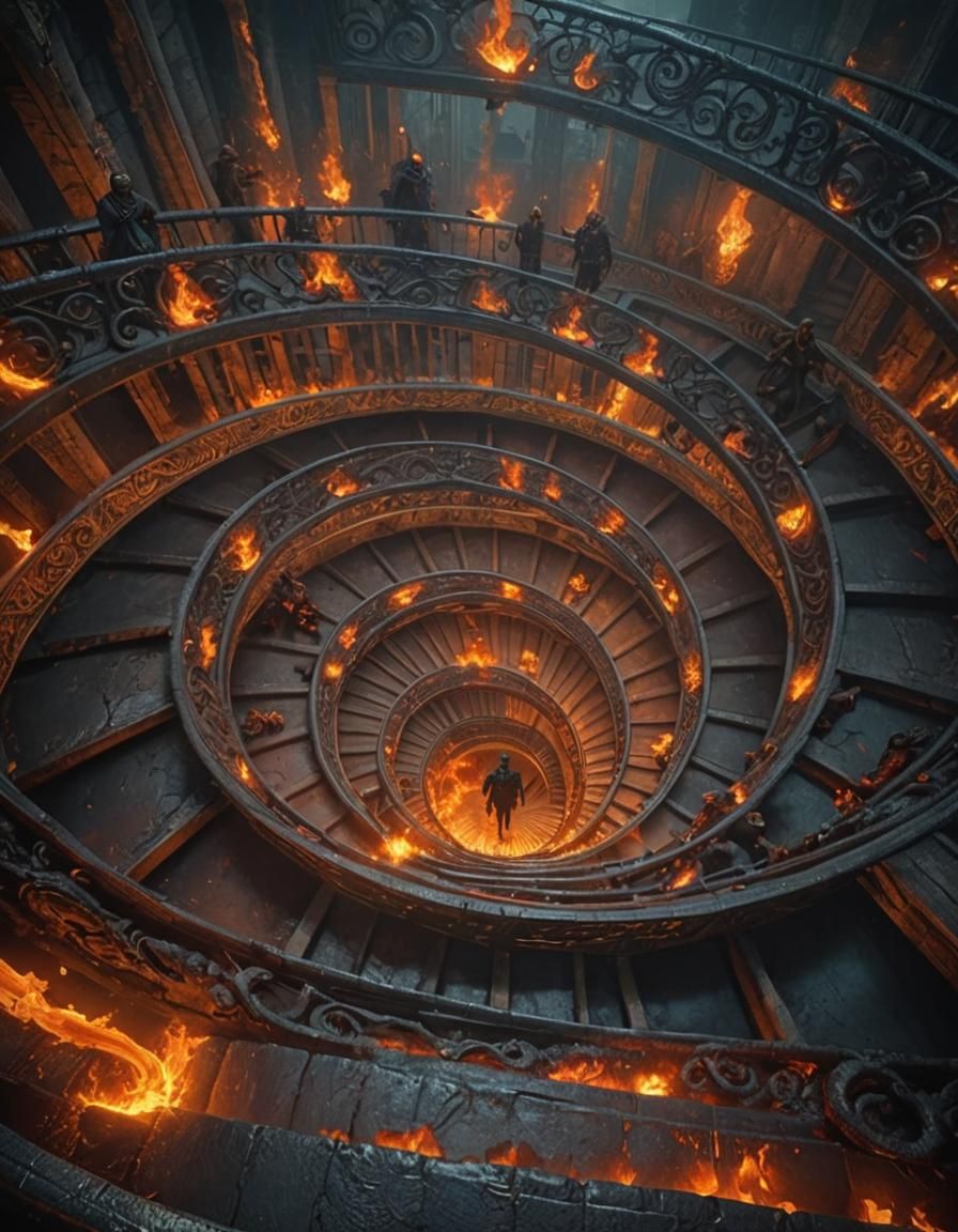 Infernal Spiral Stairway: Dark Fantasy Concept Art