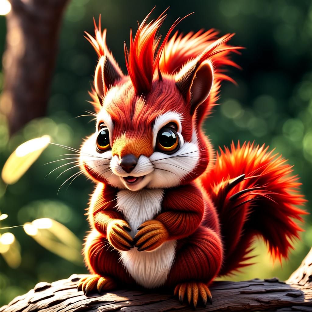 Cute Red Baby Squirrel with Wool Fur