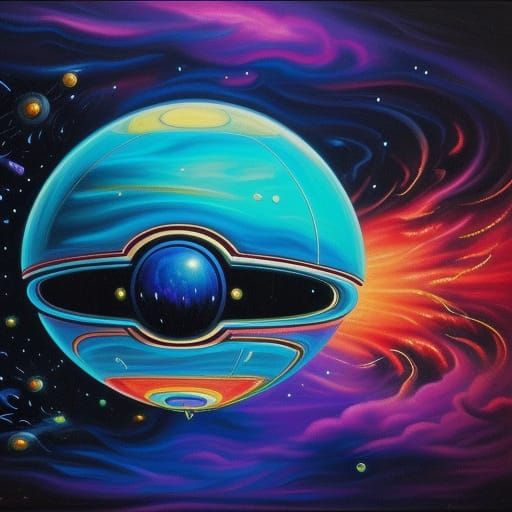 Cosmic Alien Spaceship in Surreal Oil Painting