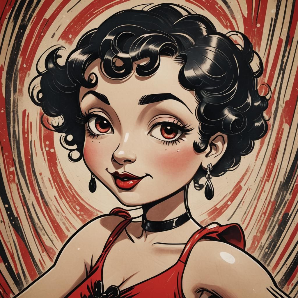 Betty Boop Cartoon Portrait in Art Deco Style