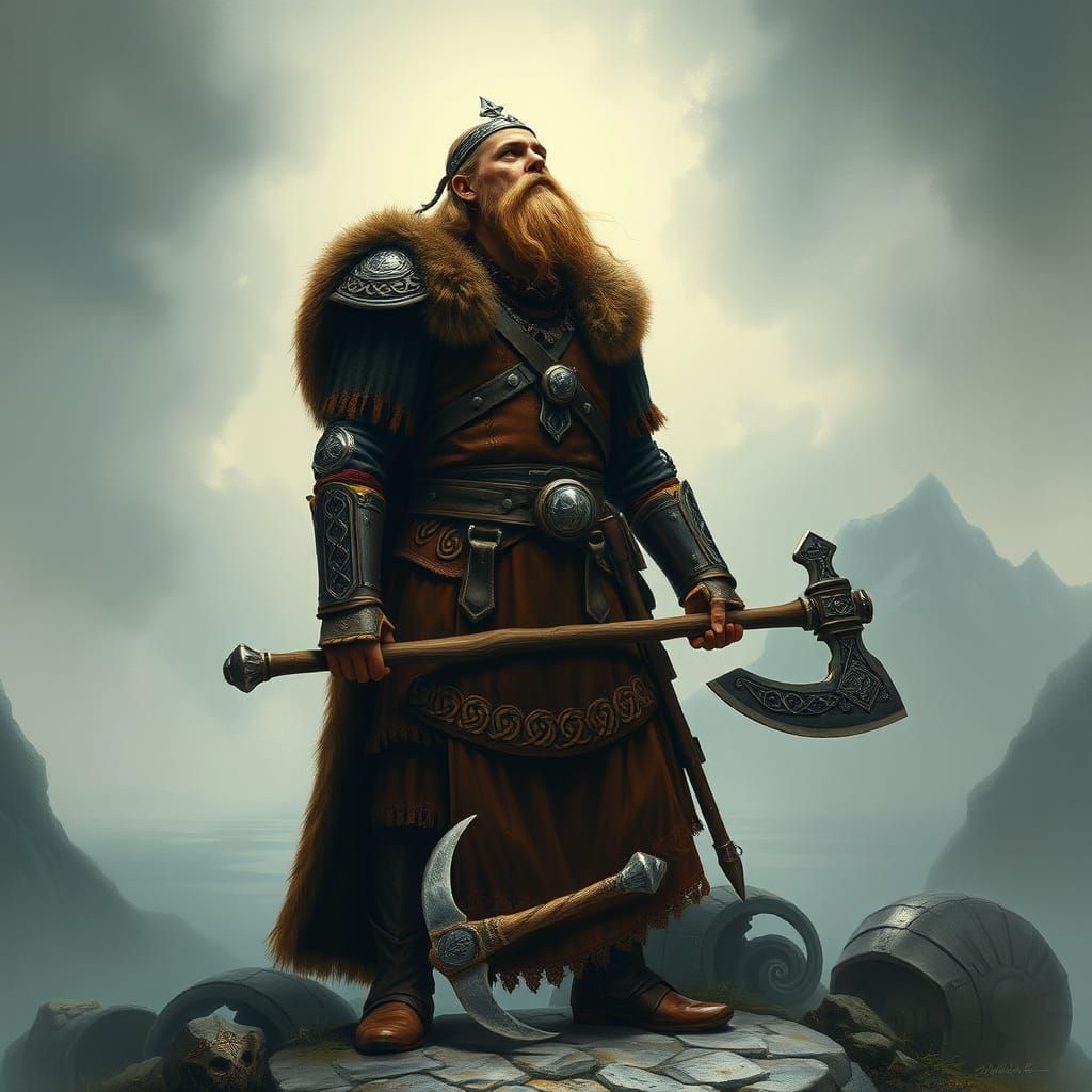 Regal Viking Warrior Accepts Christ in Serene Devotion